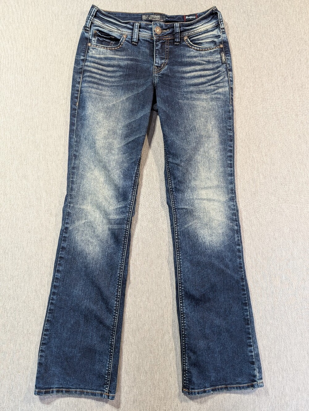 Silver Jeans Suki MID slim BOOT Women's 27 X 31 Dark Faded Blue Super Stretch